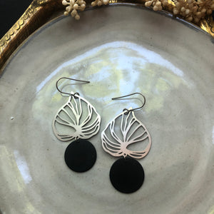 Silver and Black Leaf Earrings