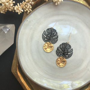 Black and Gold Monstera Earrings
