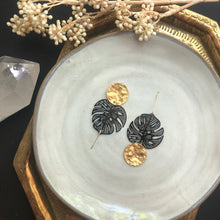 Load image into Gallery viewer, Black and Gold Monstera Earrings
