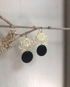 Black and Gold Rose Earrings